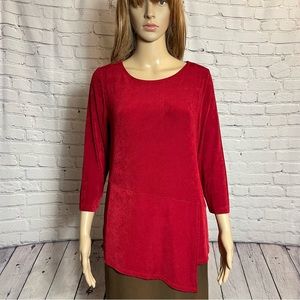 Chico's Travelers Red Liquid Knit Top Asymmetrical Hem Size 1 US M